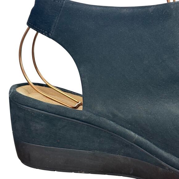 Clarks Wynnmere Abie Unstructured Black Nubuck Leather Wedge Peep Toe Sandals 7W - Picture 3 of 16